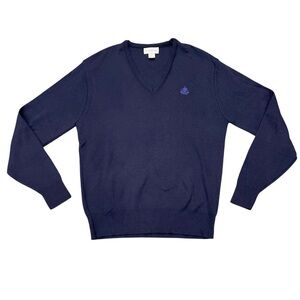 VINTAGE Izod Sweater Men L Blue Navy V Neck 90s Preppy Prep USA Made Old Money